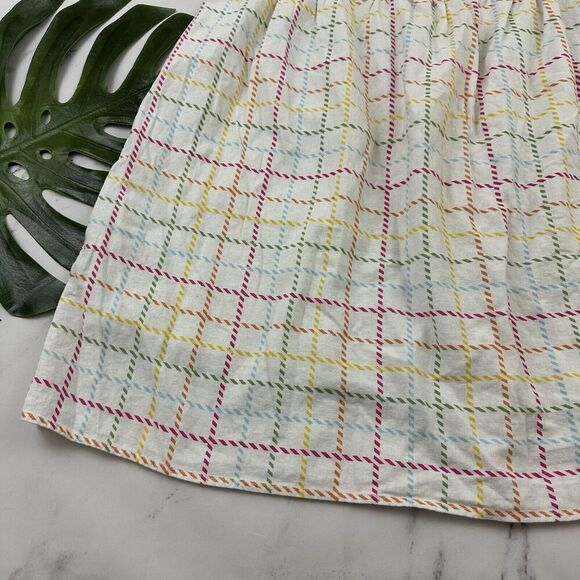Modcloth A-Line Retro Skirt Size 18 White Rainbow Plaid Button Front Pockets - Picture 10 of 10